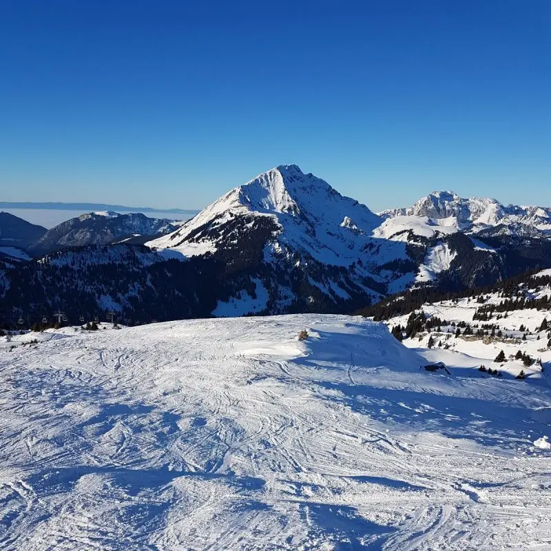 mont de grange view in winter while skiing portes du soleil